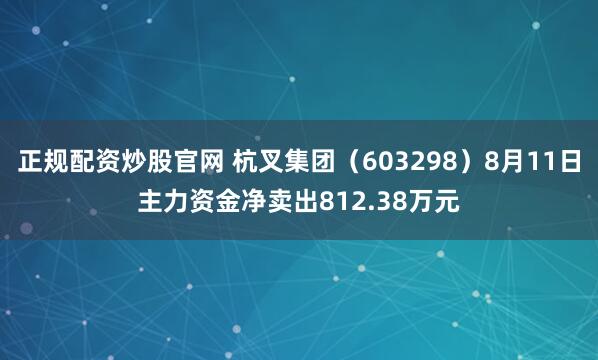 正规配资炒股官网 杭叉集团（603298）8月11日主力资金净卖出812.38万元